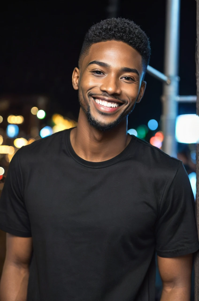 Black 25 yrs old male, handsome, night life smiling