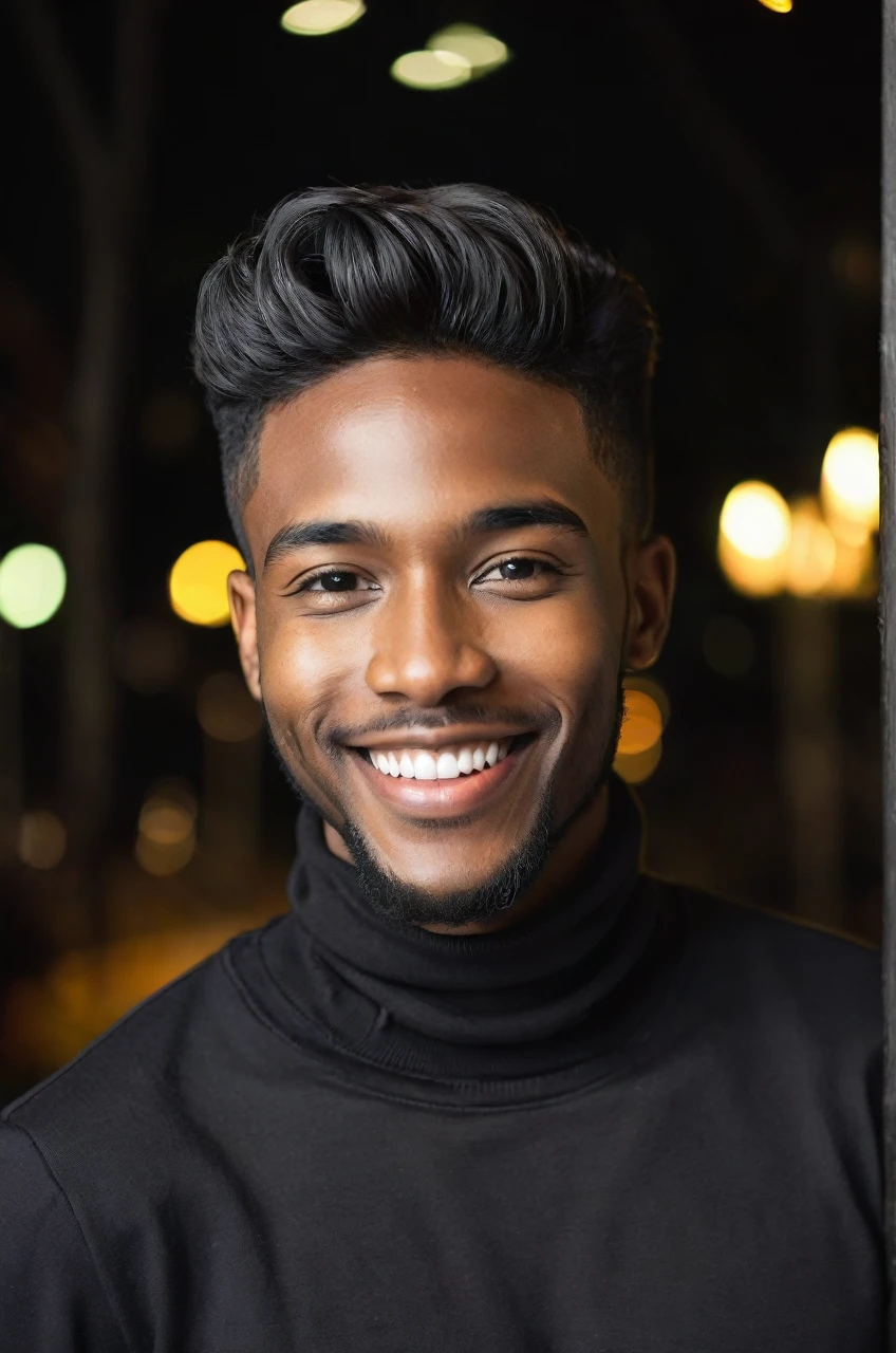 Black 25 yrs old male, handsome, night life smiling