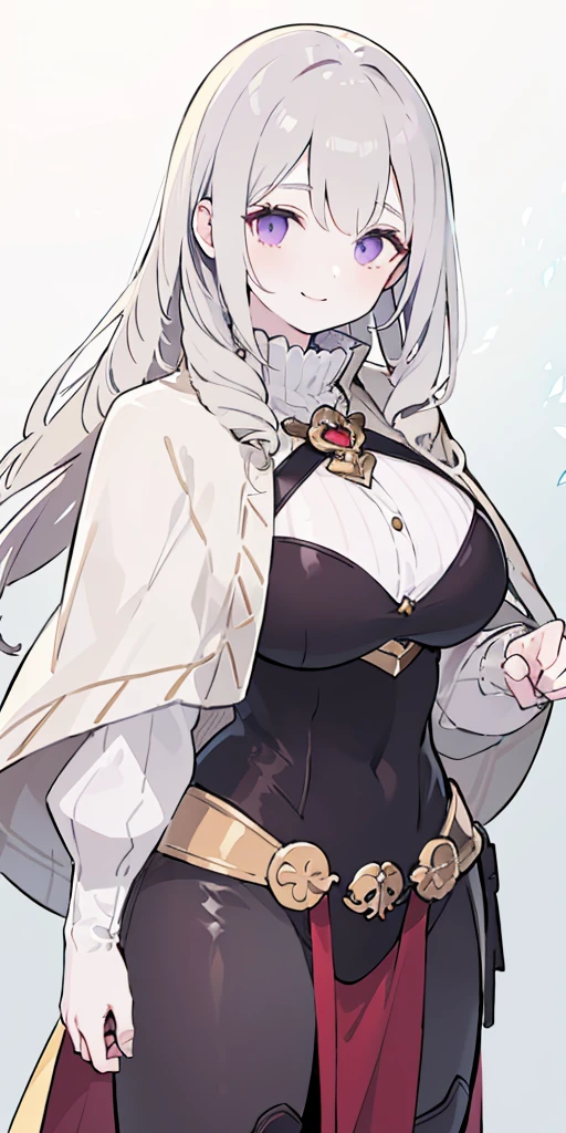 (female chest covered)(smile)Gray skin, pale golden hair and violet eyes. They prefer clothing of white and silver with cloaks of deep blue or purple, village background, huge_knockers ((very precise detailed)) ((highres)