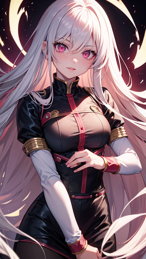 Boku no hero manga panel: girl with long white hair and pink eyes wearing red lipstick dressed as love heroine manipulated love energy in hero pose.