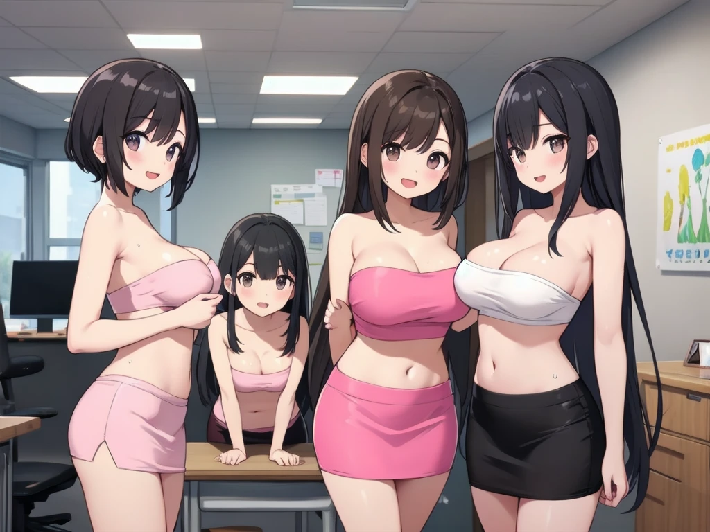 Anime, Frankenstein girls, casual Clothes, multiple girls, girls surrounding, curvy body