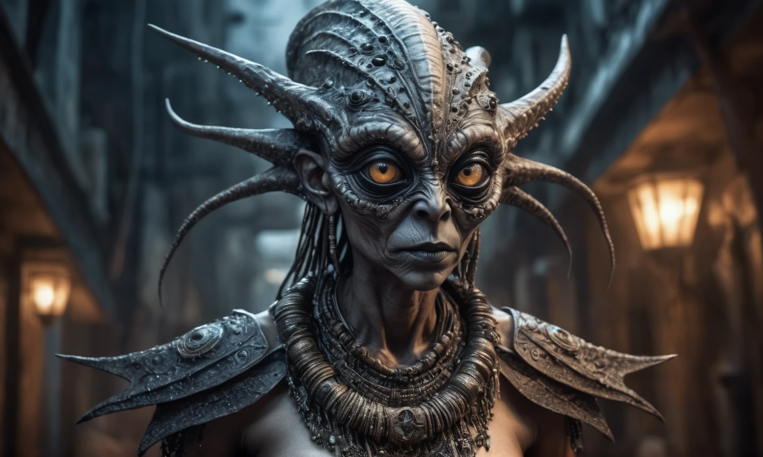 full body length shot,nerd graphite  Alien Entity,native africa slave ,nowadays azctec central city,Cinematic,soft colors, Technicolor,natural skin textures, hyper realism, hyper detailed,Extremely detailed,High contrast,Masterpiece,Realistic,Ultra Detailed, intricate details,realistic humid leather,extremely intricate details,Epic Realistic, cinematic style, irina yermolova,high contrast,hdr,extremely detailed, [deep night landscape],masterpiece, intricate details, eyes extremely detailed, high detailed eyes,8k resolution,retina, Nikon Z9,Korea,orc,Egypt, Pisces, transition between two art styles, Double contact, X-ray, Creative, vivid light, fantasy, Abstract, Surrealism, super detailed, high resolution,insanity national folk wear,skin  almost translucent, gothic elements, further emphasizing its dark air,Mestichino,Light particles,chaos,starfish's leather
