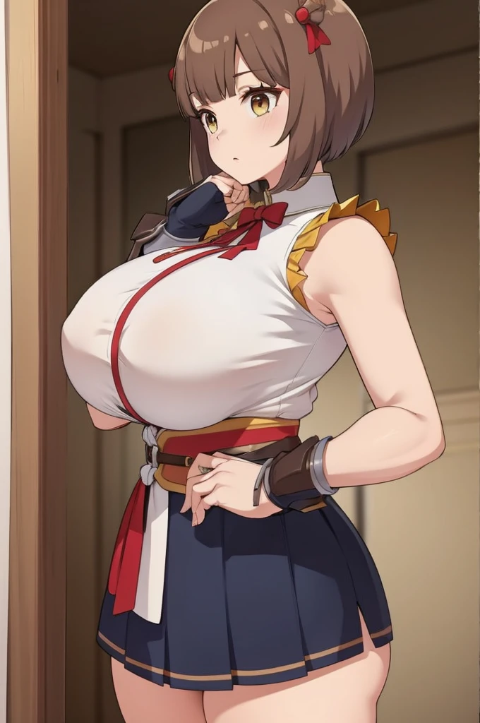 Brown hair,short hair,bigbreast,mini skirt,wanwan_at