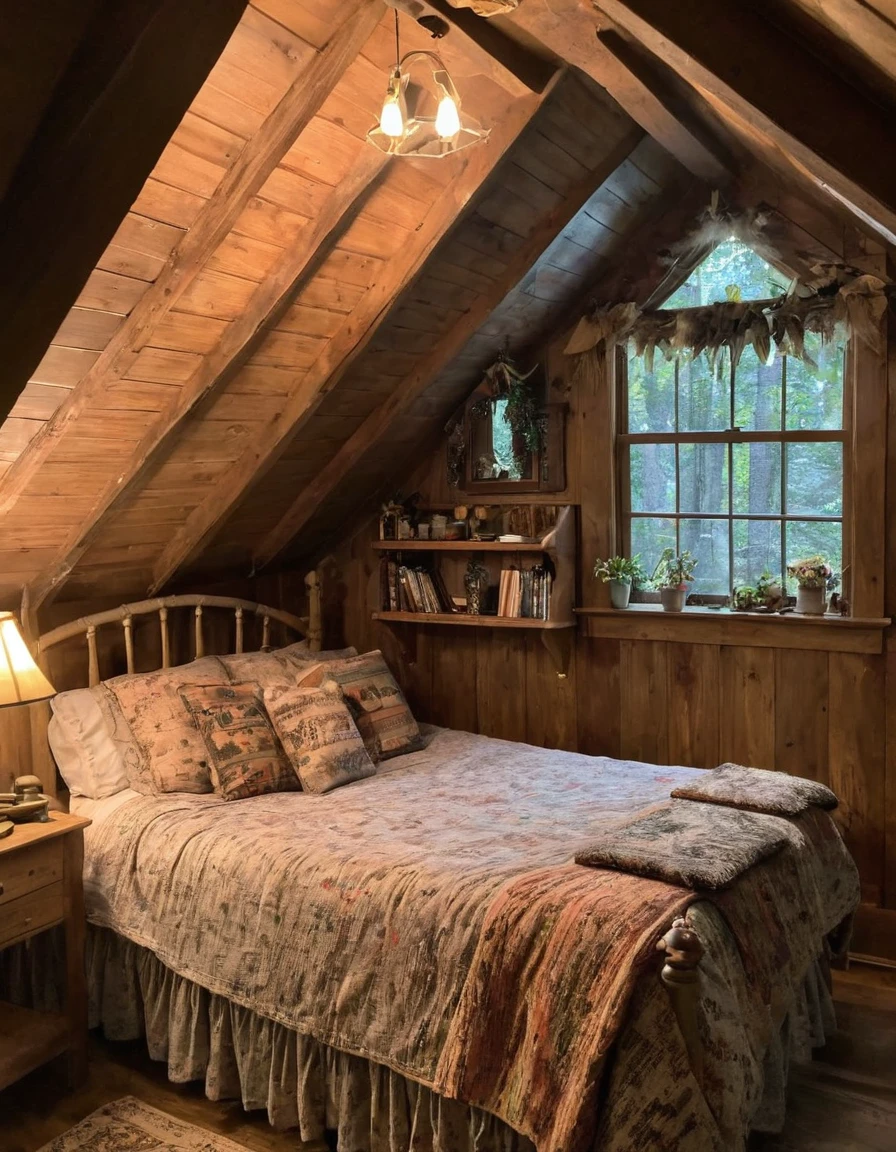 bedroom with room, cozy room, cozy treehouse bedroom, small bedroom, cozy place, cozy bed, cottagecore hippie, thomas kinkade. cute cozy room, in an attic, cottagecore, cozy and peaceful atmosphere, pleasant cozy atmosphere, cottagecore!!, cabin in the woods