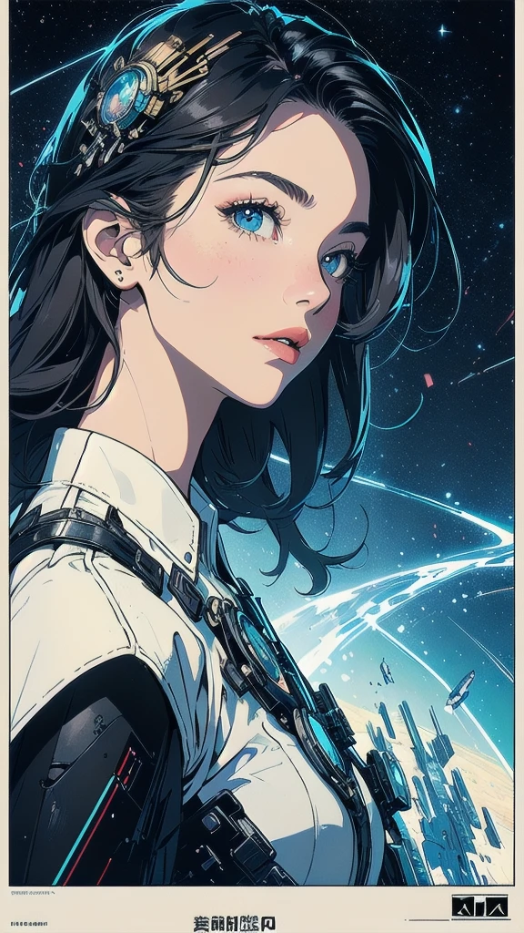 (((masterpiece, highest quality))),(((solo:1.2))),(((1girl:1.2))), 32k wallpaper, very detailed, poster,science fiction,(((geometric cinematic movie poster))), (bauhaus), shape,abstract, mid century modern, movie poster,Perfect Lady,halftone,speech bubble,(((portfolio,Close-up))),(((various angle))),(((bust up))),((extreme highlight)),Vast landscape,(heterochromia:1.12),(((complete face))),(((detailed amazing machine))),starry sky,light leak