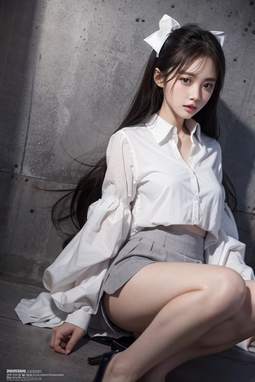 A Chinese girl, 18 years old, white collar, Tights, Short skirt, business attire, full-body shot, Delicate eyes, Detailed facial features, (Fashionable Hairstyle: 1.1) Dynamic poses, Simple background, Double eyelids, (original photo: 1.2), ((Practical: 1.4)) best quality, masterpiece, illustration, Exquisite beauty, Extremely detailed, 8k wallpaper, Astonishing, Fine details, masterpiece, best quality, Official Art, Extremely detailed CG Unity 8k wallpaper, , Very detailed, high resolution, Extremely detailed, Beautiful and delicate girl, extremely Delicate eyes and face, beautiful Delicate eyes, light, --auto--s2