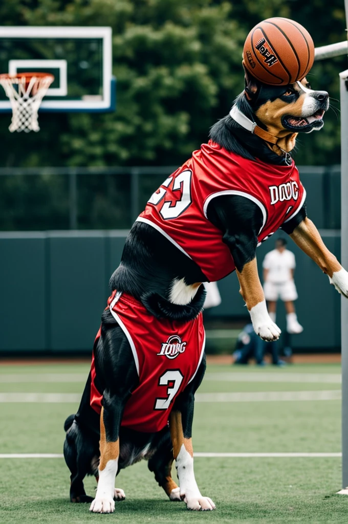 Dog dressed in basketball 
