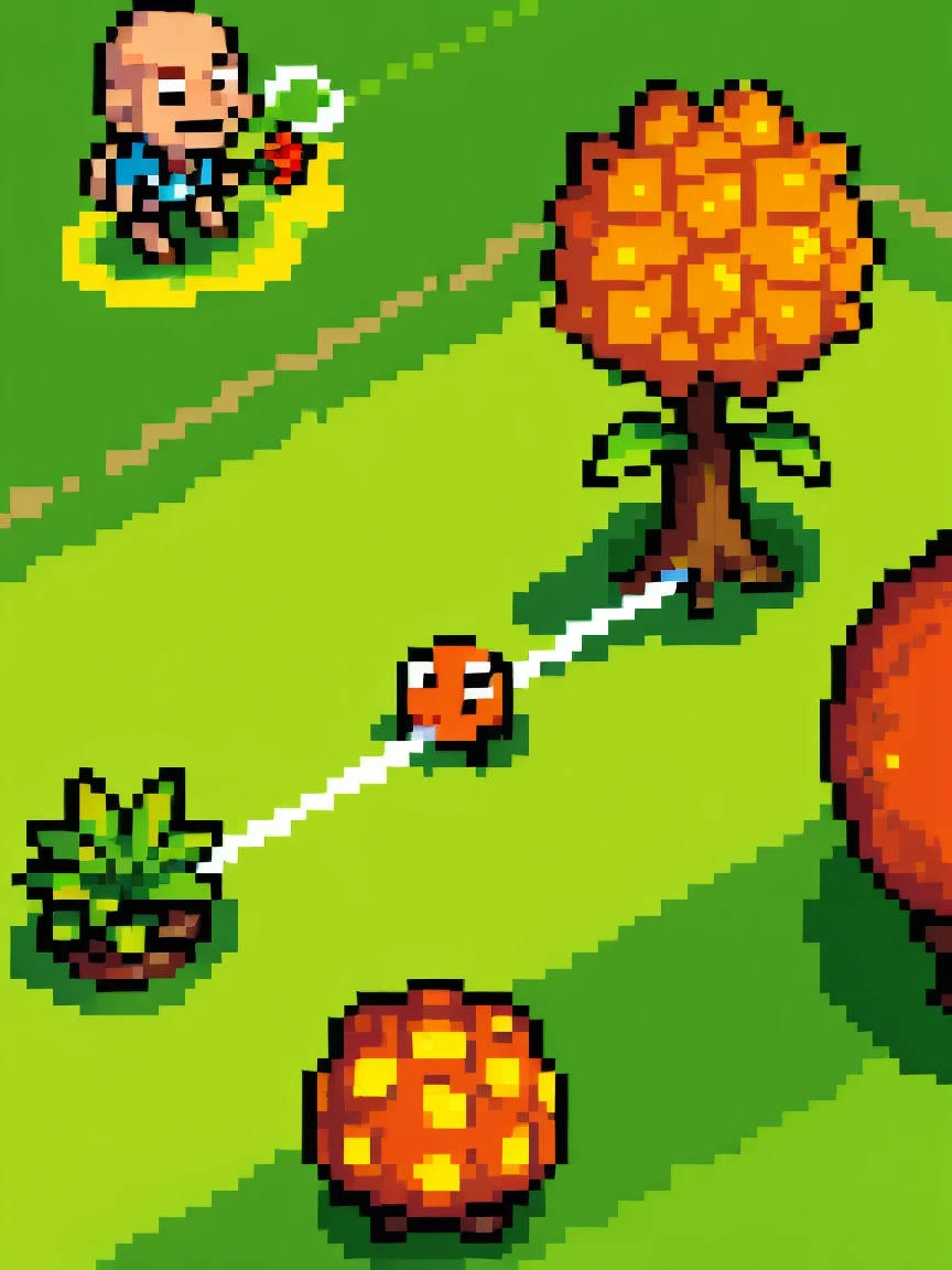 (masterpiece), (best quality), (detailed), Line Art, sketch, crazy dave from the game plants vs Zombies, crazy dave is watering his plants on his garden, Zombies are walking towards the garden, Zombies, sunlight, Sunlight, daytime, landscape, A top-down view, garden, Warm colors, Pixel Art,