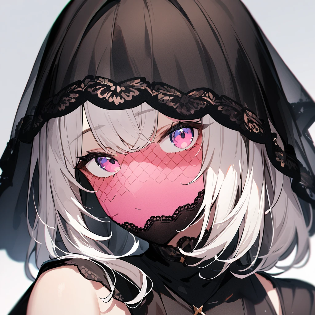 1 girl,Solo,White hair,tow torn color,lovely,masterpiece, best quality, very aesthetic,masterpiece, high quality,best quality, very aesthetic,absurdres,portrait,(fullface veil)