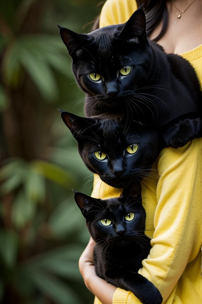 a black cat with a yellow cat hugging 