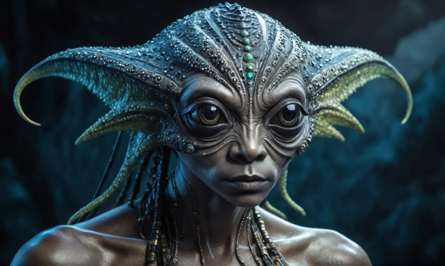 full body length shot,nerd graphite  Alien Entity,native africa slave ,nowadays azctec central city,Cinematic,soft colors, Technicolor,natural skin textures, hyper realism, hyper detailed,Extremely detailed,High contrast,Masterpiece,Realistic,Ultra Detailed, intricate details,realistic humid leather,extremely intricate details,Epic Realistic, cinematic style, irina yermolova,high contrast,hdr,extremely detailed, [deep night landscape],masterpiece, intricate details, eyes extremely detailed, high detailed eyes,8k resolution,retina, Nikon Z9,Korea,orc,Egypt, Pisces, transition between two art styles, Double contact, X-ray, Creative, vivid light, fantasy, Abstract, Surrealism, super detailed, high resolution,insanity wear,skin  almost translucent,  Mestichino,Light particles,chaos,starfish's leather
