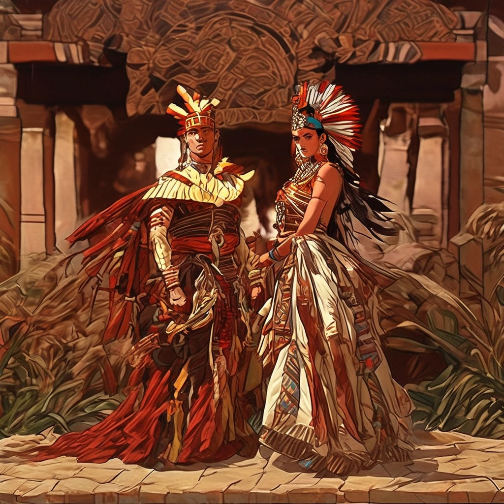 ancient native aztec striking very young handsome mexican man and yng maiden dark brownish reddish copper tint hair big broadhighcheekbones medium liquidbrown eyes well built well proportion anatomically correct symetrically proportioned broad buffed body muscly with stylish manbun aztec topknots bigbrawny young dressed in ancient aztec very mexican ancient attires,Masterpieces,8K HD looks with nativ mexican and tropical plumage standing in a open courtyard garden af a native ancient aztec hom(masterpiece:1.5),(best quality:1.5),(ultra-detailed:ancient native aztec striking very young handsome mexican man in ancient warrior attireand with very young maiden dressed in a long very white cotton/linen full loose embroidered patterned aztec female dress dark brownish reddish copper tint hair big broadhighcheekbones medium liquidbrown eyes bronzed kinda fairer reddish brown copper skinnedwell built well proportion anatomically correct symetrically proportioned broad buffed body muscly with stylish manbun aztec topknots bigbrawny young dressed in ancient aztec very mexican ancient attires in a exotc garden,Masterpieces,8K HD looks with very native mexican and tropical plumage standing in a open courtyard garden af a native ancient ancient looking naive mexican style aztec home-villa estate