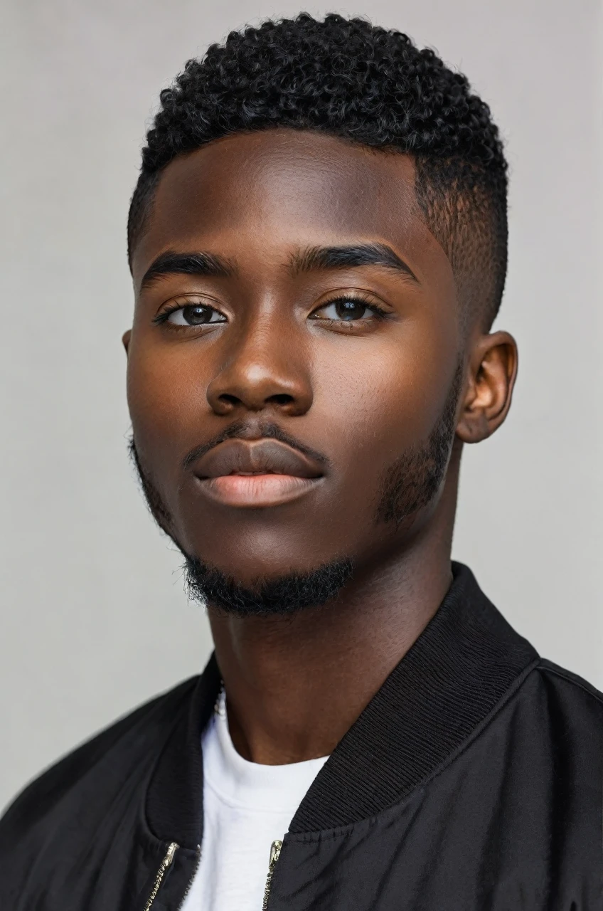 Black 25 yrs old male, black skin, lower fade hair cut