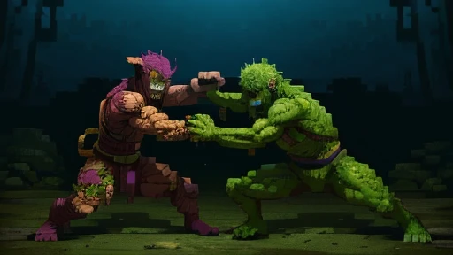 1 plant monster, 1 zombie, fighting, highly detailed, hyper realistic, 8k, award winning, cinematic lighting, dramatic action pose, dynamic composition, vivid colors, intricate details, photorealistic, dramatic shadows, depth of field, volumetric lighting, cinematic atmosphere, masterpiece