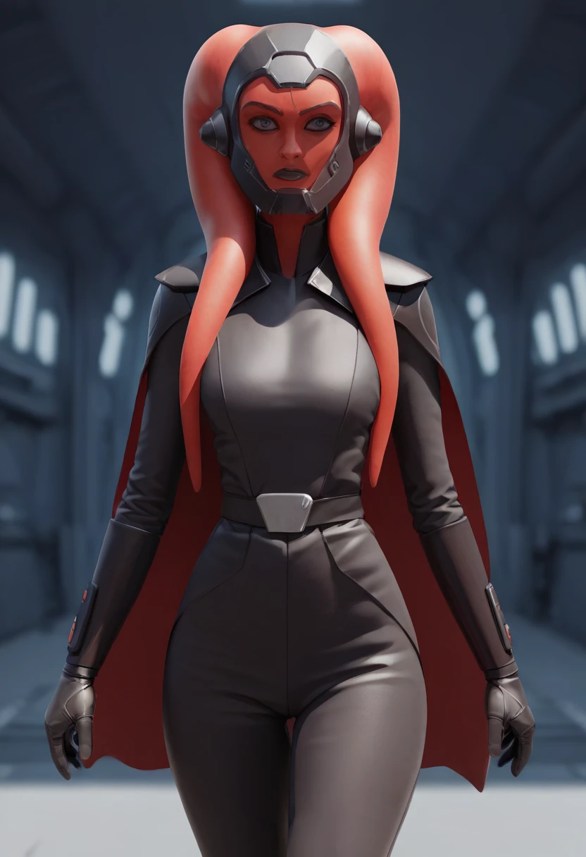 score_9, score_8_up, score_7_up, score_6_up, 2d, rating_questionable, rating_safe, BREAK Female Twi'lek
(((hera syndulla ))), helmet with red visor, star wars, armor,black gloves,tight bodysuit,black cape,black pants, close up, solo, standing, front view, medium breasts, wide hips, holding lightsaber, double edged, action pose, red blade, indoors, sith base, science fiction,
