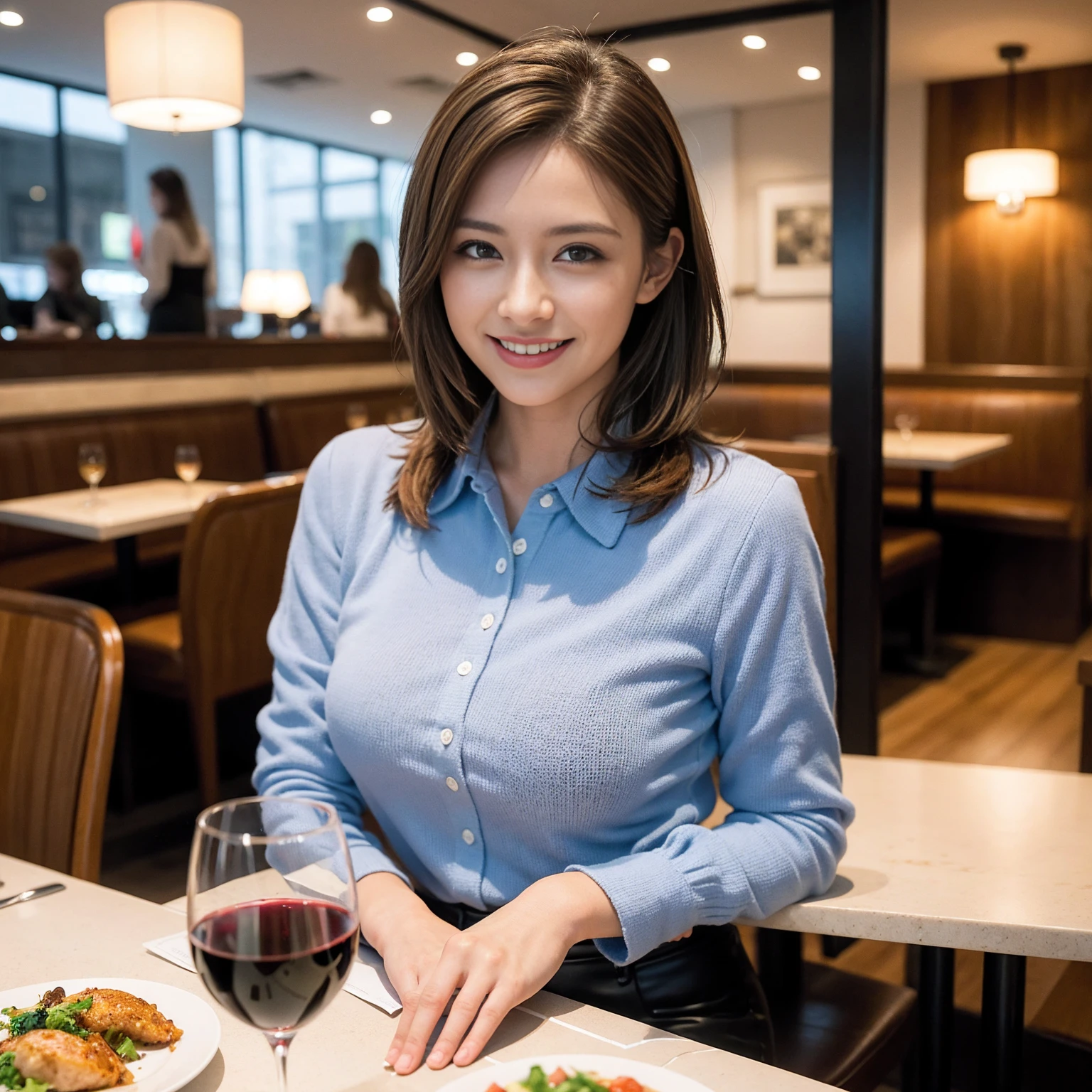 ((Highest quality、8K、masterpiece:1.3))、slimカップル、modelカップル、(Realistic, Intricate details:1.2), full-course dinner、Wine Party、Amazing view of the sunset sky and clouds、A bright smile、The wonderfulness of smile、Bright image、The beauty of wine, Beautiful Face, blue eyes, The light shines on your face, Blushing, short hair,Bright Face、 (Age 37), 39 years old, red wine 、Appetizers、Italian food、Wine bottle、Champagne、sparkling wine、Two beauties、Brown Hair、Shortcuts、Long sleeve shirt、dress、Beautiful woman 1, (slimな顔), (The body is slim), (Brown Hair), (Shortcuts), cheeks turn a little red,Attractive beauty、restaurant, In a prominent place (From the waist up) Nova Frog Style, actress, model, Upper Body, White wine, slim, wine glass, 中央に置かれたwine glass, smile, (smile: 1.15), Beautiful fine grain, Depth f/2,saturation, High Contrast, Strong light and shadow,Moist Body:1.5、3D texture、Delicate eyes、Brown Hair、The hair is very shiny、