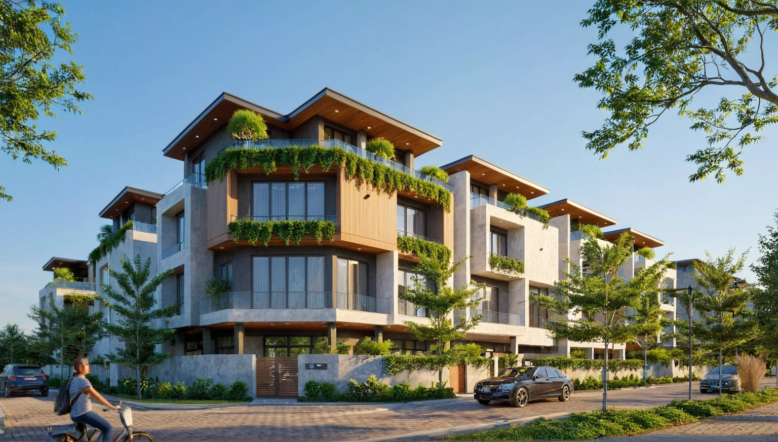 Raw photo,Masterpiece, high quality, best quality, authentic, super detail,
exterior, outdoors, house style modern on the street, glass windows, gate, wooden ceiling,
road,pavement, trees, sky, cloud, (daylight:1.1)