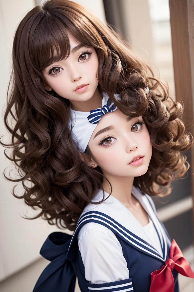 Anime character Mini Sailor World version brown eyes curly hair and light brunette