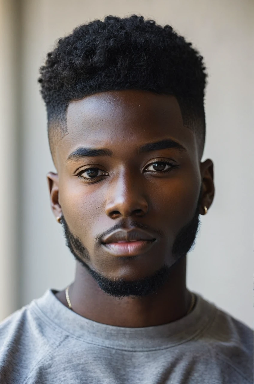 Black 25 yrs old male, black skin, lower fade hair cut