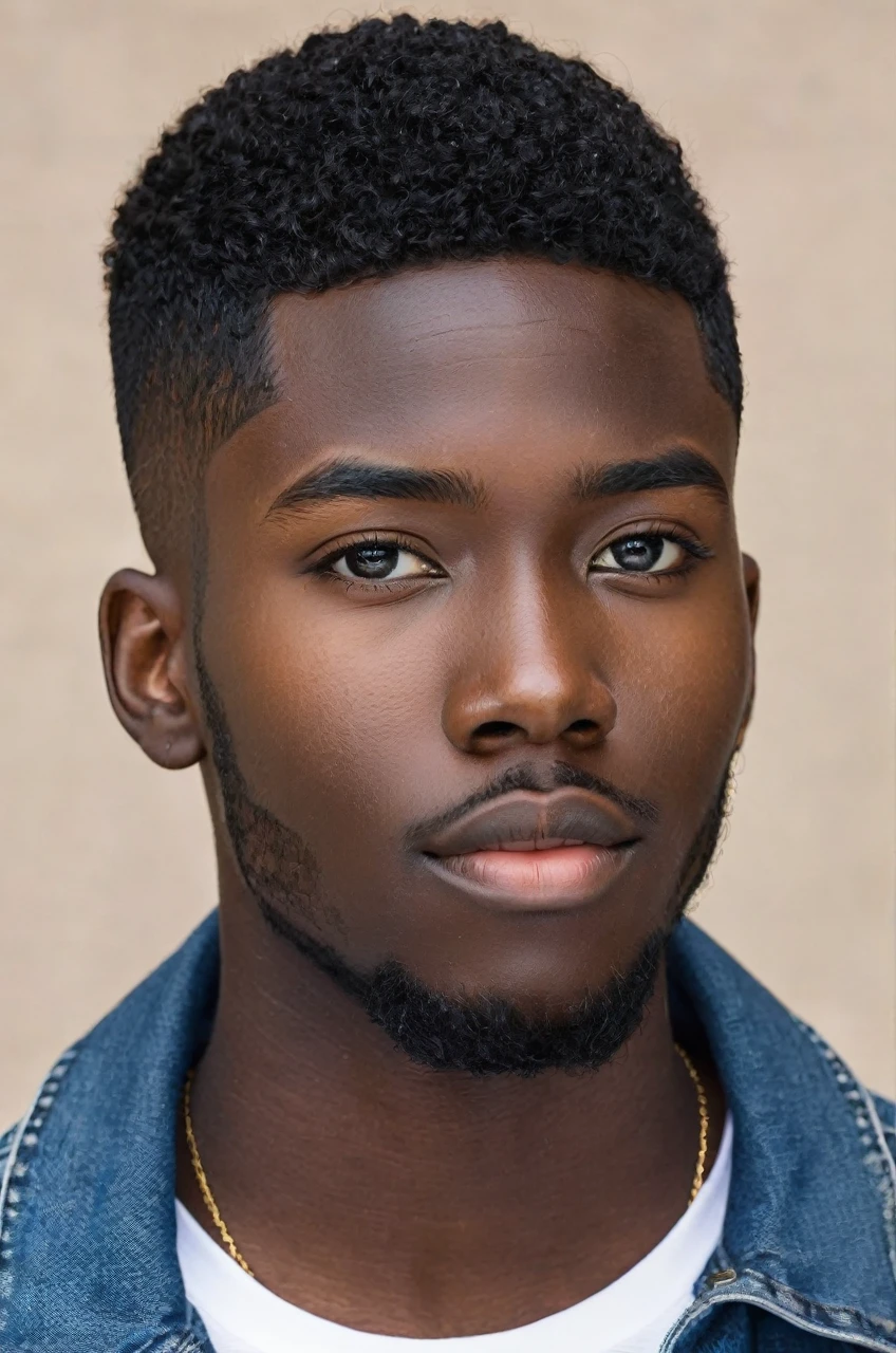 Black 25 yrs old male, black skin, lower fade hair cut