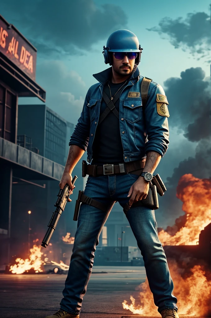 Free fire player stand background is sky colour and wright down of player Farhan gaming 