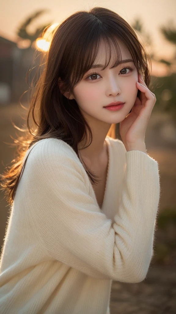 8. Natural beauty woman:

Natural beauty woman.
The light is soft and dazzling.
Your face is bright and warm.
The pose is calm and graceful.