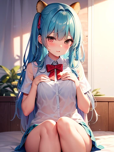 Covered with honey二次元成熟淑女,Cyan Mini Skirt,4K,Tied up with Scotch tape,Ultra-high resolution,Show your hand,Hands are tied,Covered with honey,Sitting on the bed,cyan dress,Covered with clear tape,Covered with honey,you do,shy,Wet,胸部はCovered with clear tape