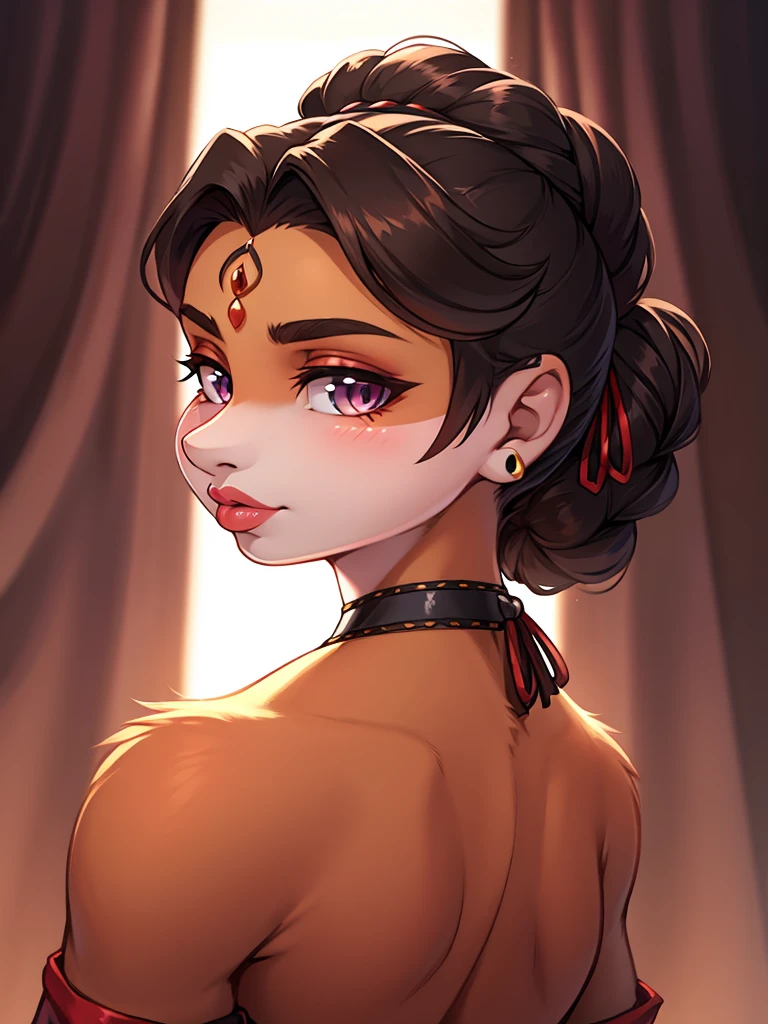Updo, focus nape, turning around , Thick lips, seductive gaze