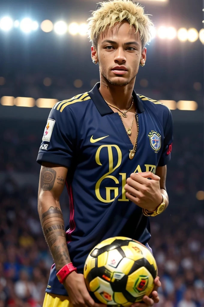 Neymar with golden ball in his hand 
