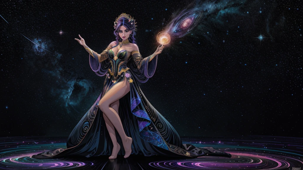 (best quality,4k,8k,highres,masterpiece:1.2),ultra-detailed,(realistic,photorealistic,photo-realistic:1.37),stunningly beautiful woman on alien planet, other planet visible in sky, amazing alien flora and fauna all around, beautiful futuristic clothes,extraterrestrial beings,fascinating extraterrestrial vegetation,exquisitely designed futuristic clothing,breathtaking panoramic view of the alien landscape,glowing bioluminescent plants emitting an ethereal light,giant otherworldly flowers in vibrant colors,towering alien trees with twisted branches and glowing leaves,majestic alien creatures with unique features and patterns,lush green grass and sparkling blue rivers flowing through the alien landscape,soft sunlight casting a warm glow on the woman's face,creating a mesmerizing atmosphere,crystal clear sky with multiple moons and distant galaxies,transporting the viewer to a different world,futuristic technology seamlessly integrated into the environment,enabling the woman to interact with the surroundings,she exudes grace and confidence,with her flowing hair and radiant smile,her eyes sparkle with intelligence and curiosity,the intricate details of her outfit showcase her individuality and style,bringing together the elements of fashion and technology,she stands tall and proud amidst the alien wonders,exploring the unknown with a sense of wonder and adventure,creating a sense of harmony and unity between humanity and the alien world,blending the boundaries of reality and imagination.