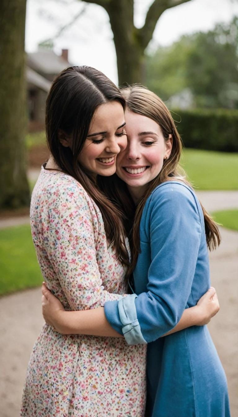 Her friend, Sarah, notices and gives her a big, warm hug.