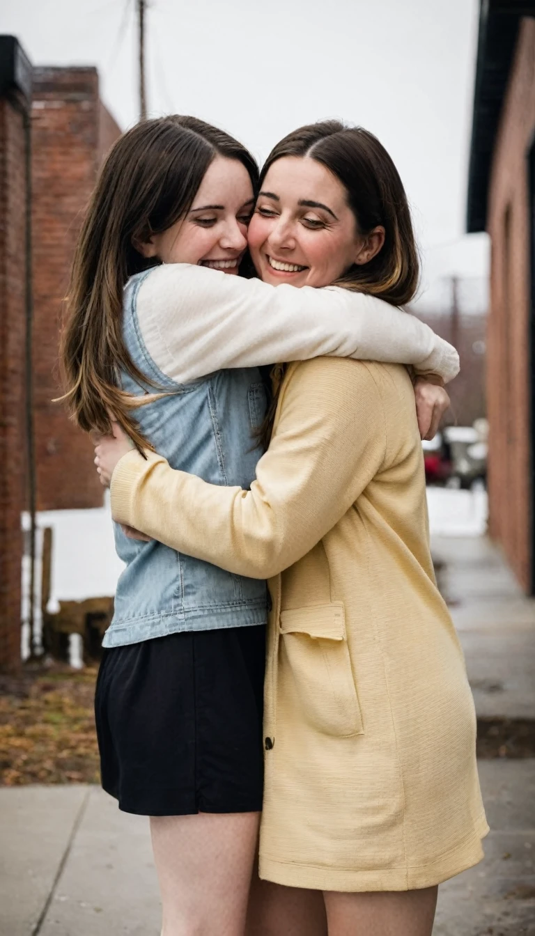 Her friend, Sarah, notices and gives her a big, warm hug.