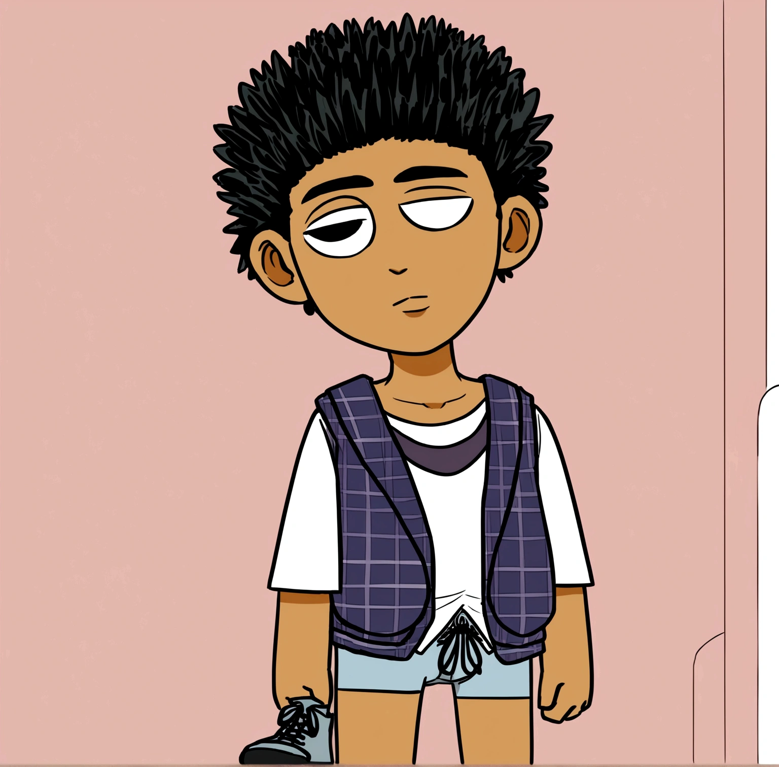 Crée une image de style cartoon représentant une adolescente avec des cheveux roux et bouclés, portant des vêtements et des chaussures féminine