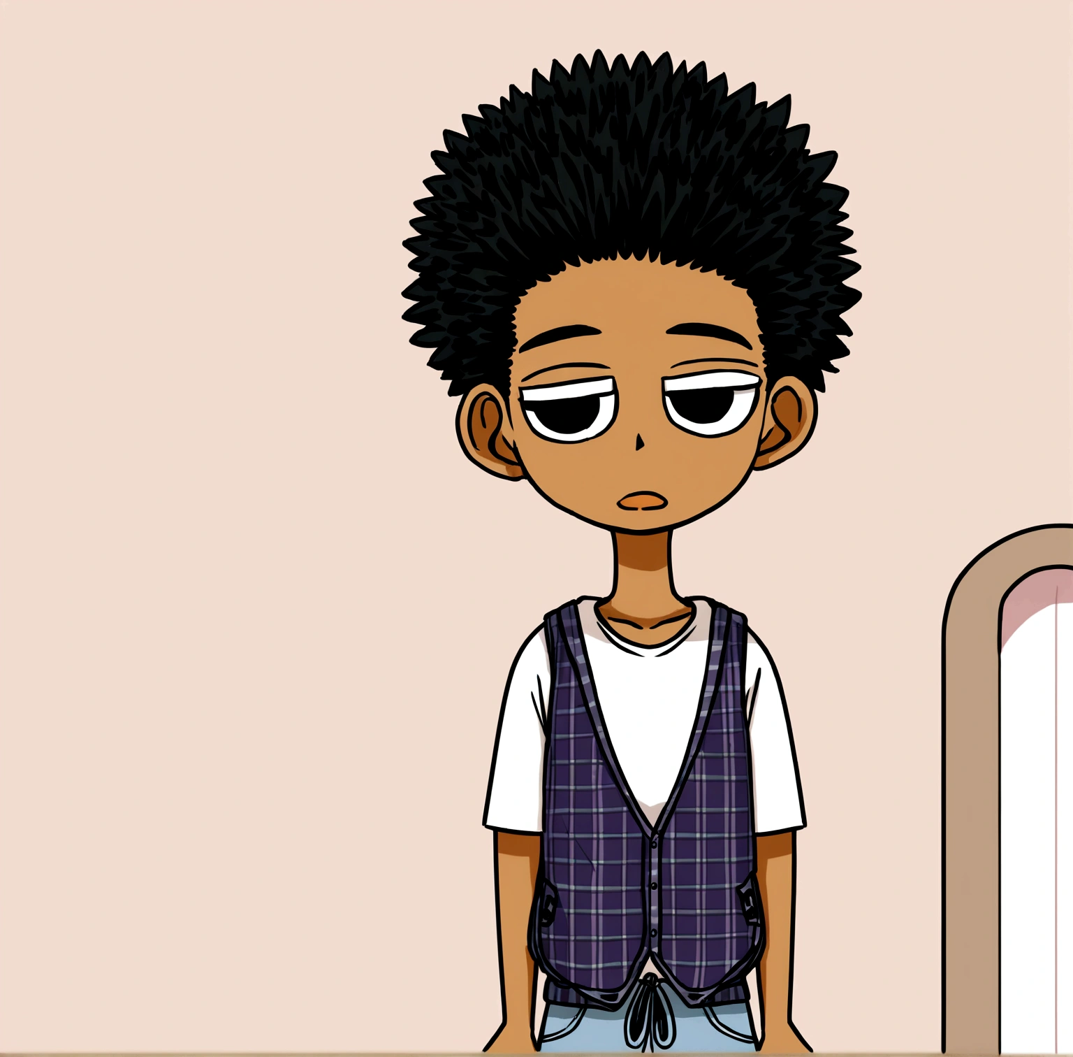 Crée une image de style cartoon représentant une adolescente avec des cheveux roux et bouclés, portant des vêtements et des chaussures féminine 