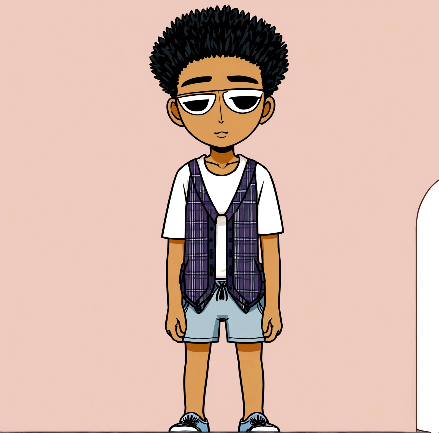 Crée une image de style cartoon représentant une adolescente avec des cheveux roux et bouclés, portant des vêtements et des chaussures féminine