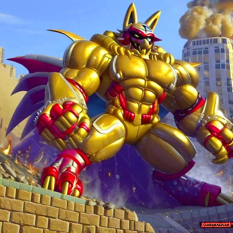 (masterpiece. official art. 8k. best quality. detailed full body. full body.)
(situation 1 : dominating Shiny_Mega_Lucario. Shiny_Mega_Lucario is over 1000 meters long. focus GIANT mechanical Muscular Shiny_Mega_Lucario is trampling the city. Looking down. macro. stomp. Low-angle perspective. emphasizing the immense size.)
(situation 2 :smoke and flames rising from the destruction in the city)
(Additional details 1: BlackKnight_fe. Armor. Cape. Helmet.. high-tech bio-mecha armor. real texture material. whole body shines like metal. Wearing cyberpunk mecha. emphasizes the muscles. suit fully made of metal. intricate armor. Robotic suit. suit fully made of metal. cyborg. Powered exoskeleton with the same design as Shiny_Mega_Lucario).
(Additional details 2: Detailed head. Detailed Body. Detailed abs. gigantic muscles. HYPER MUSCLES. Gigachad Muscular. big muscle. pecs. triceps. traps. unusually developed muscular body. body full of huge muscles. showing off muscles. pectorales enormes. Exaggeratedly huge muscles. huge muscles. long legs.).
(Additional details 3: nj5furry, Spread wings. It has wings. black have big wings. The claws are sharp. Sharp teeth.).