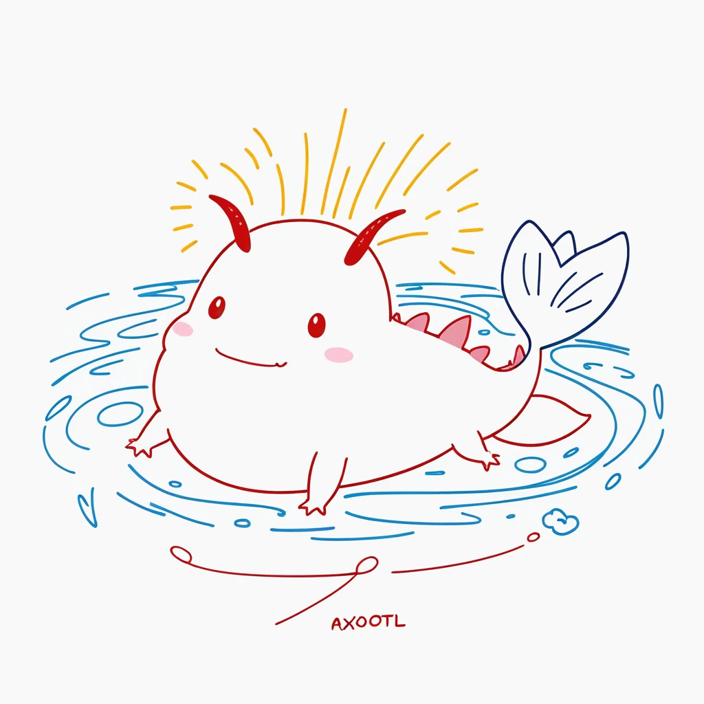 1 axolotl only,simple,(white background:1.4),doodle,scribble,minimalism,diagrammatic drawing, Day Dream,look at viewer