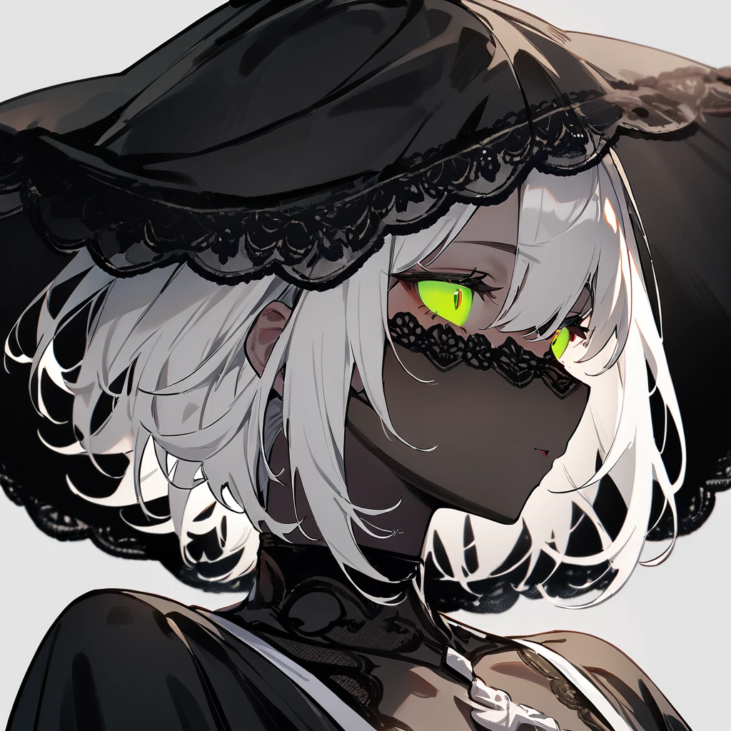 1 girl,Solo,White hair,tow torn color,lovely,masterpiece, best quality, very aesthetic,masterpiece, high quality,best quality, very aesthetic,absurdres,portrait,(fullface veil)