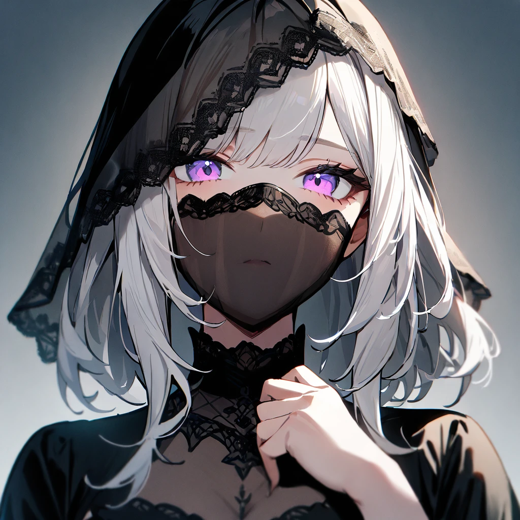 1 girl,Solo,White hair,tow torn color,lovely,masterpiece, best quality, very aesthetic,masterpiece, high quality,best quality, very aesthetic,absurdres,portrait,(fullface veil)