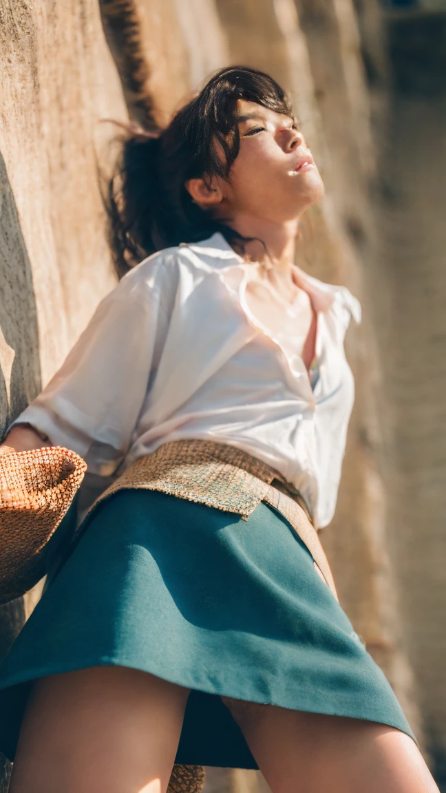 (((Low angle shooting、Looking into the camera:1.22,Leaning forward、Open shirt、No underwear)))、(((8k、highest quality、masterpiece、超A high resolution)))、(Realistic:1.4)、RAW Photos、(Real skin texture:1.3)、(Film Grain:1.3)、((Are standing、Skirt flutters in strong winds、Under the skirt、Do not bend your legs、Don'don't bend your knees、Spread your thighs、Beachside、))、One Girl、Beautiful and detailed eyes and face、masterpiece、highest quality、close、thin、Japanese Uniform、dynamic、barefoot、Mr.々A pose、