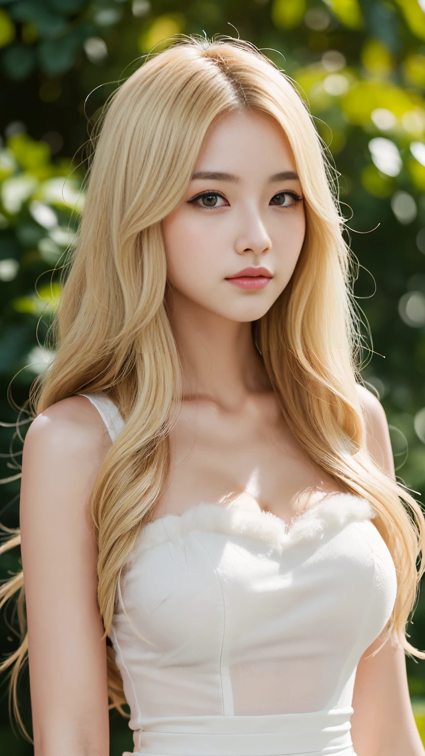 ((((blonde、Super long hair、とてもLong Hair、Fluffy Wave、blonde、Look forward、Nordic)))))))、blonde、Tabletop, Highest quality, Photorealistic, In detail, High resolution, 8k wallpaper, Perfect dynamic composition, Beautiful attention to detail, Long Hair, Big ample breasts、24-years-old、(Droopy Eyes 1.4)、Adult Beauty、Japanese、Big Breasts