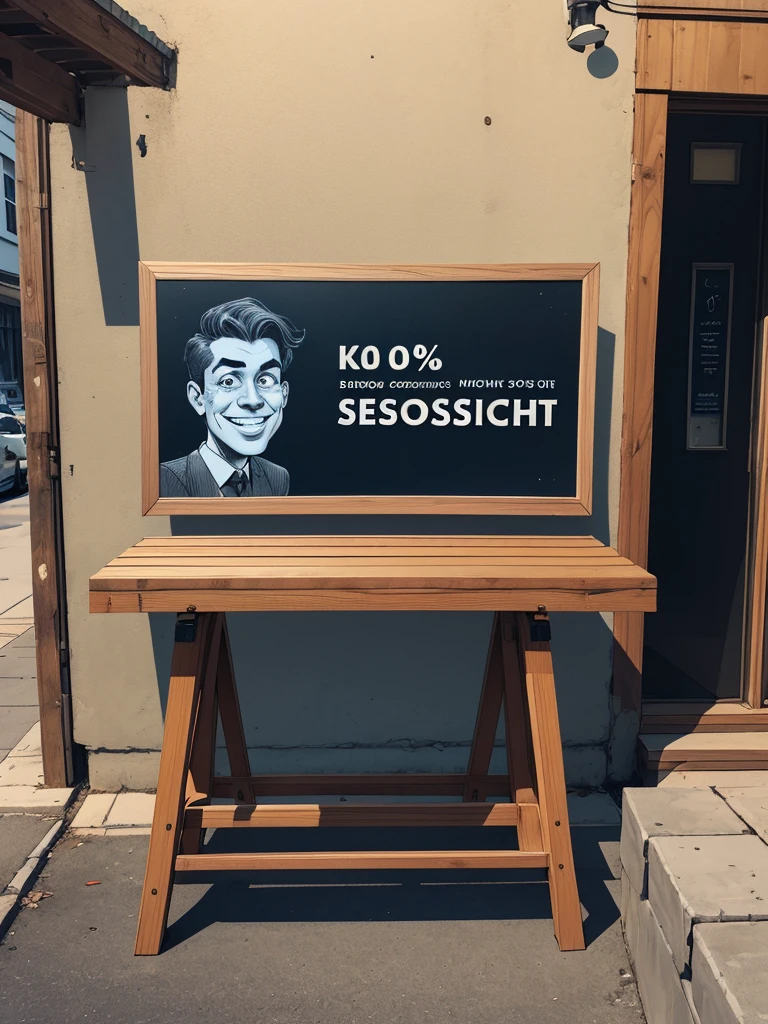 Create a promotional image for selling caricatures. The image should include a drawing bench with several examples of colorful caricatures hanging around it. On the bench, an artist is drawing a new caricature, with a big smile on its face. in the spotlight, A written sign "Custom Caricatures" em letras grandes e chamativas. Add details such as a promotional banner indicating "10 discount% on First Order" and contact information in a corner of the image. The background could be an outdoor art fair or a cozy artist studio.