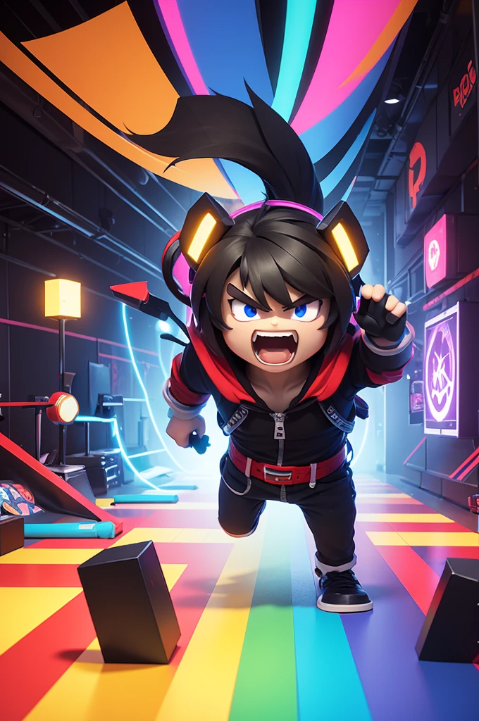 After "HyperArcade Studios", vibrant colors, roblox symbol, game elements