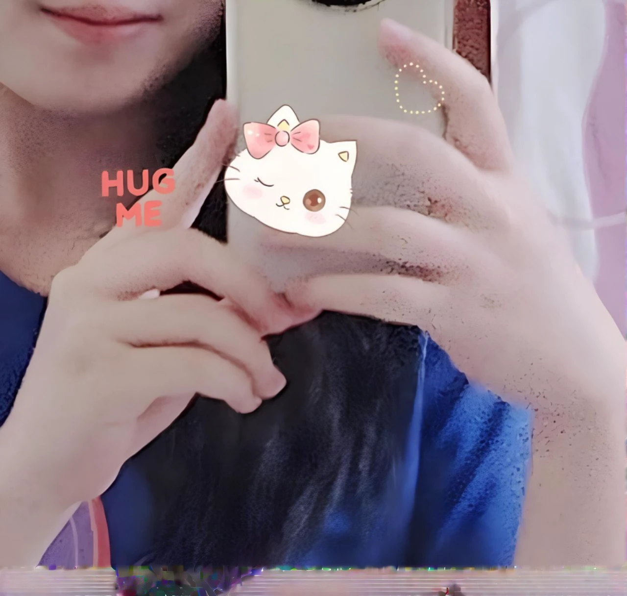 My girlfriend,Taking a selfie with your phone,Smile,long hair,Glasses