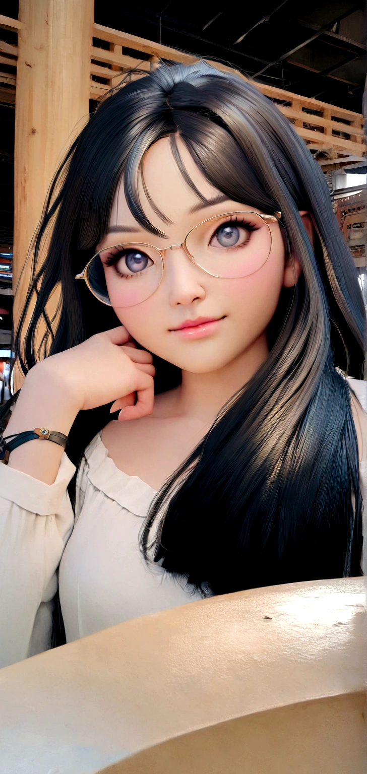 anime girl with glasses and white shirt posing for a photo, realistic anime art style, photorealistic anime, Kawaii realistic portrait, 3d realistic anime style, realistic anime art style, 🤤 girl portrait, beautiful anime girl, attractive anime girl, animated style. 8k, artwork in the style of guweiz, anime moe art style, beautiful animated portrait