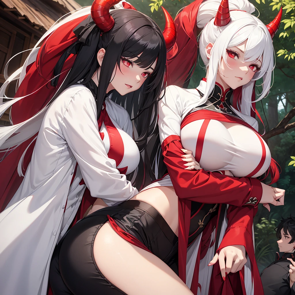 ,retro artstyle, two girls, 2girl, medium breasts , long hair, blush, lipstick, jewelry, earrings, Hot girl, baddie, mean girl, sensual, attractive, masterpiece, best quality, highly detailed, a anime girl in kimono dress ,holding sword, bare
shoulder,open kimono, evil smile, open mouth, crop top , (nsfw) not safe for work, smile, ecchi anime
style, anime girls, ecchi style, ecchi, digital anime art!!, in anime style, official artwork, visual novel cg,
beautiful anime girl, anime style 4 k, kimono pencil skirt, exposed belly, exposed navel,
exposed midriff, exposed lower belly, outdoor, japanese architecture, temple,