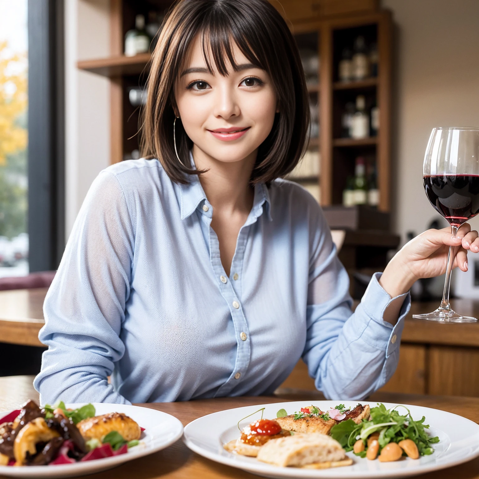 ((Highest quality、8K、masterpiece:1.3))、Yuuko Araki、slimカップル、Pink rubber、modelカップル、(Realistic, Intricate details:1.2), full-course dinner、Wine Party、Amazing view of the sunset sky and clouds、A bright smile、The wonderfulness of smile、Bright image、The beauty of wine, Beautiful Face, blue eyes, The light shines on your face, Blushing, short hair,Bright Face、42 years old), 39 years old, red wine 、Appetizers、Italian food、Wine bottle、Champagne、sparkling wine、Two beauties、Brown Hair、Shortcuts、Long sleeve shirt、dress、Beautiful woman 1, (slimな顔), (The body is slim), (Brown Hair), (Shortcuts), cheeks turn a little red,Attractive beauty、restaurant, In a prominent place (From the waist up) Nova Frog Style, actress, model, Upper Body, White wine, slim, wine glass, 中央に置かれたwine glass, smile, (smile: 1.15), Beautiful fine grain, Depth f/2,saturation, High Contrast, Strong light and shadow,Moist Body:1.5、3D texture、Delicate eyes、Brown Hair、The hair is very shiny、