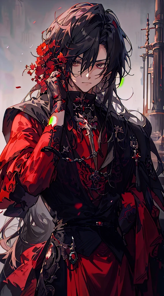 Anime - style image of a man in a black cloak and red clothes, zerochan art, zerochan, guweiz on pixiv artstation, guweiz, Beautiful prince, guweiz on artstation pixiv, 4k anime wallpaper, Detailed Digital Anime Art, anime style 4 k, detailed anime art, anime art wallpaper 4k