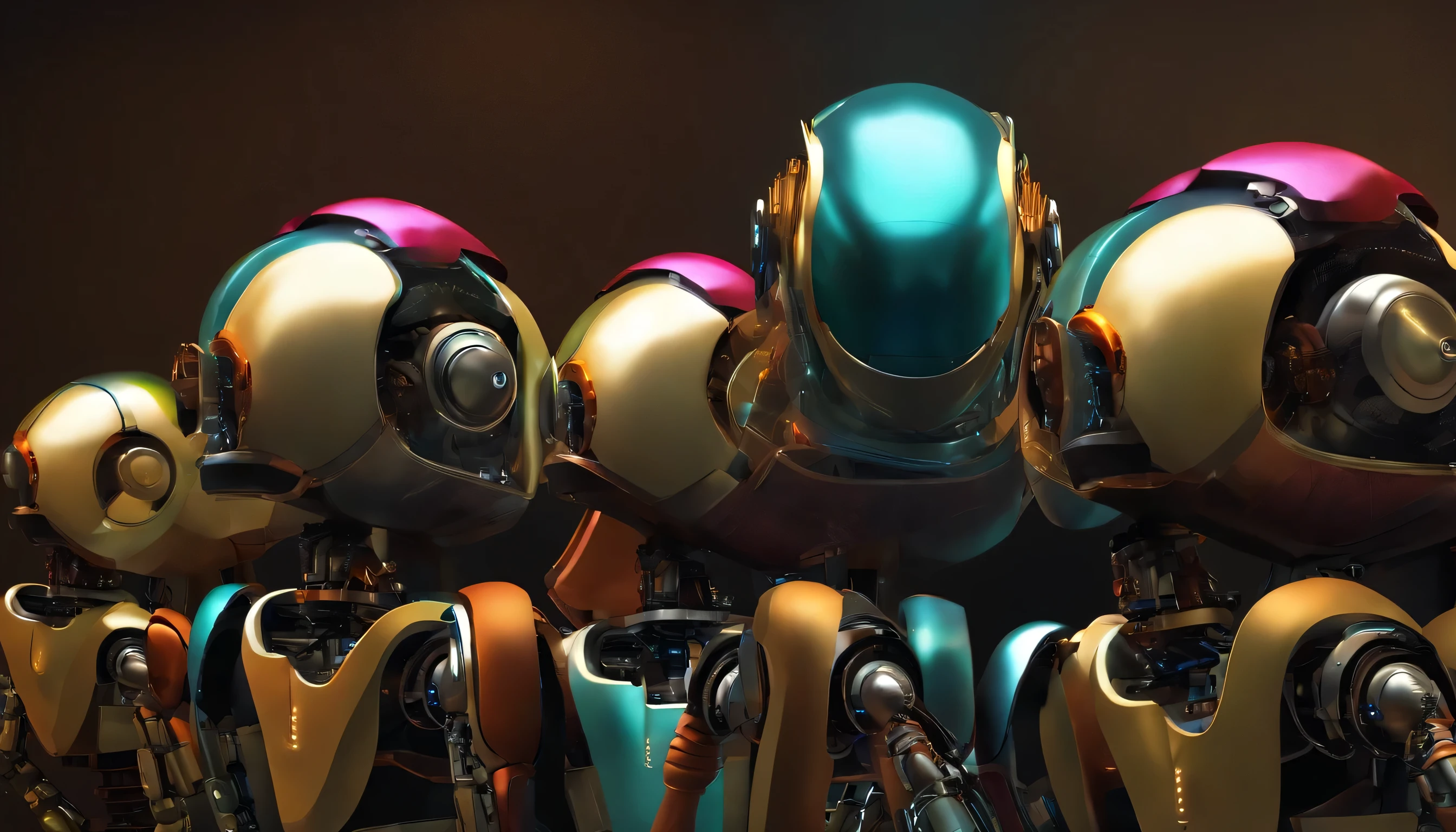 A collection of futuristic robots displayed artisticly