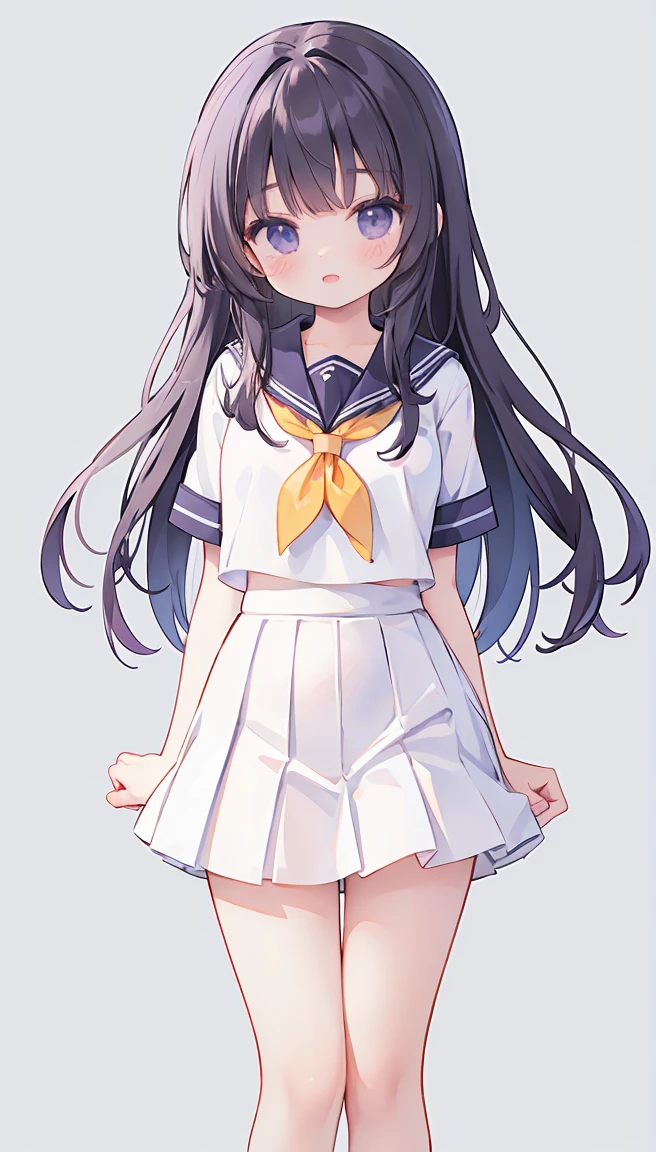 masterpiece, best quality, high resolution, white simple background, standing, slim waist, cute, sailor uniform, purple